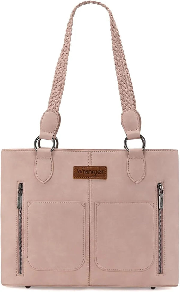 Wrangler Braided Detail Multi Pockets Concealed Carry Tote - Broken horn