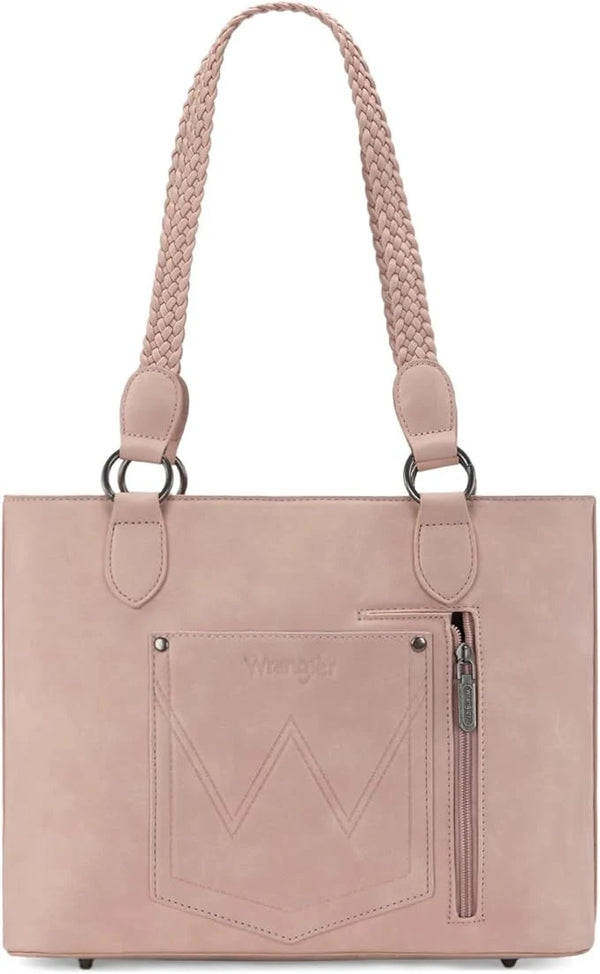 Wrangler Braided Detail Multi Pockets Concealed Carry Tote - Broken horn