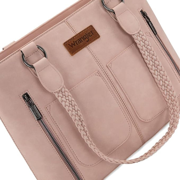 Wrangler Braided Detail Multi Pockets Concealed Carry Tote - Broken horn