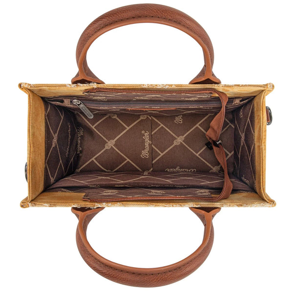 Wrangler Denim Denim Frayed Fringe Canvas Tote/Crossbody - Brown - Broken horn