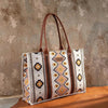 Wrangler Southwestern Pattern Dual Sided Print Canvas Wide Tote Coffee - Broken horn