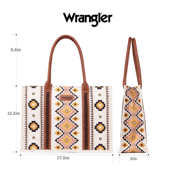 Wrangler Southwestern Pattern Dual Sided Print Canvas Wide Tote Coffee - Broken horn