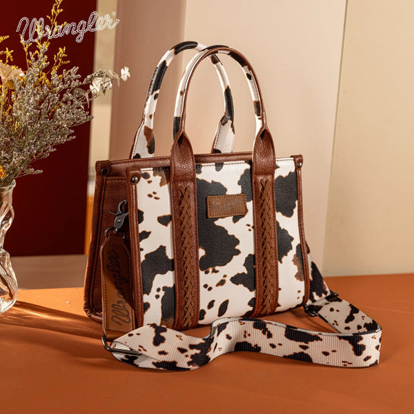 Wrangler Cow Print Concealed Carry Tote/Crossbody - Broken horn