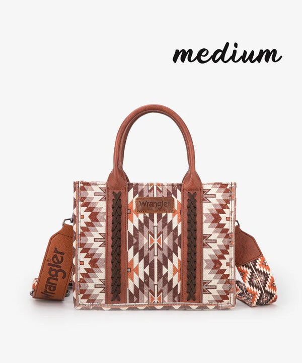 Wrangler Aztec Print Whipstitch Canvas Tote Bag - Broken horn