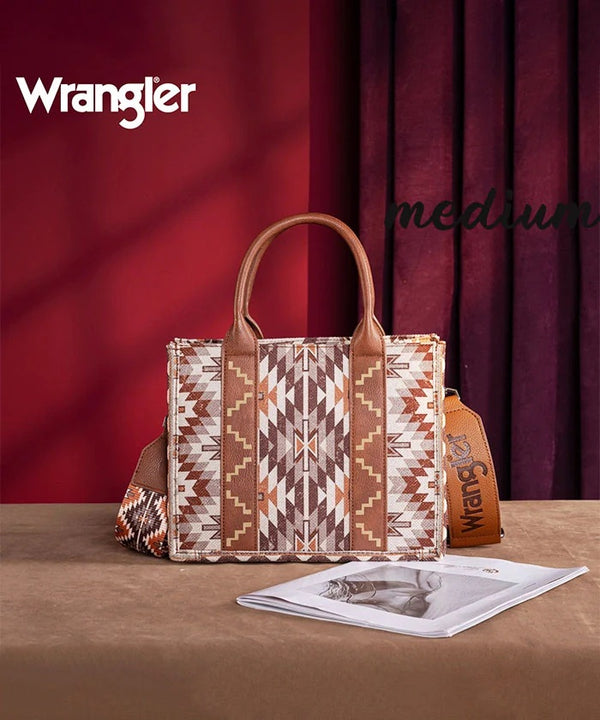 Wrangler Aztec Print Whipstitch Canvas Tote Bag - Broken horn