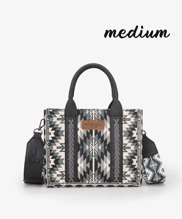 Wrangler Aztec Print Whipstitch Canvas Tote Bag - Broken horn