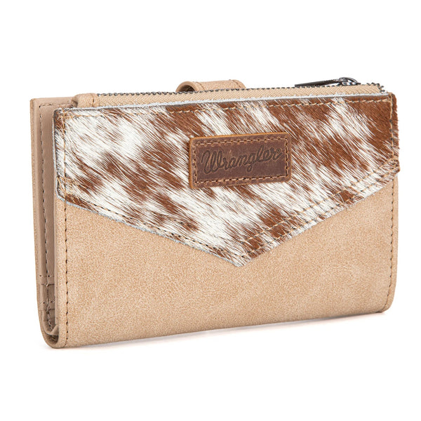 Wrangler Genuine Hair-On Cowhide Card Holder Bi-Fold Wallet - Broken horn