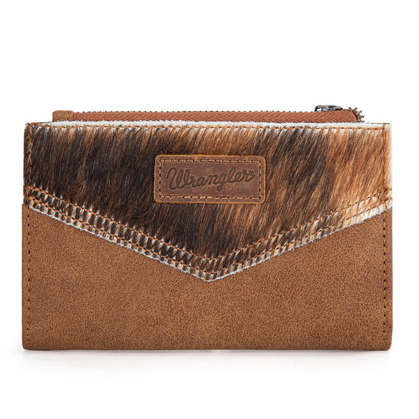 Wrangler Genuine Hair-On Cowhide Card Holder Bi-Fold Wallet - Broken horn