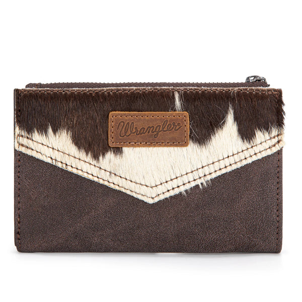 Wrangler Genuine Hair-On Cowhide Card Holder Bi-Fold Wallet - Broken horn