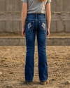 Girls Western Basic Jeans with Dark Wash - Broken horn