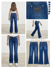 Girls Western Basic Jeans with Medium Wash. - Broken horn