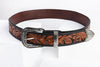 Cinturon Cincelado Floral Capullo Chedron Somreado 1 3/4" Hebilla Texana Zamak - Broken horn