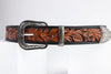 Cinturon Cincelado Floral Capullo Chedron Somreado 1 3/4" Hebilla Texana Zamak - Broken horn