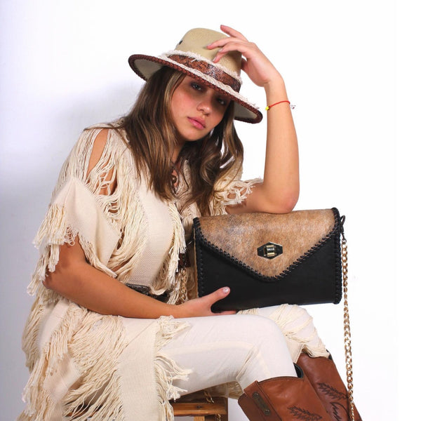 Litza Purse W/Cowhide Flap - Gold Tone - Broken horn