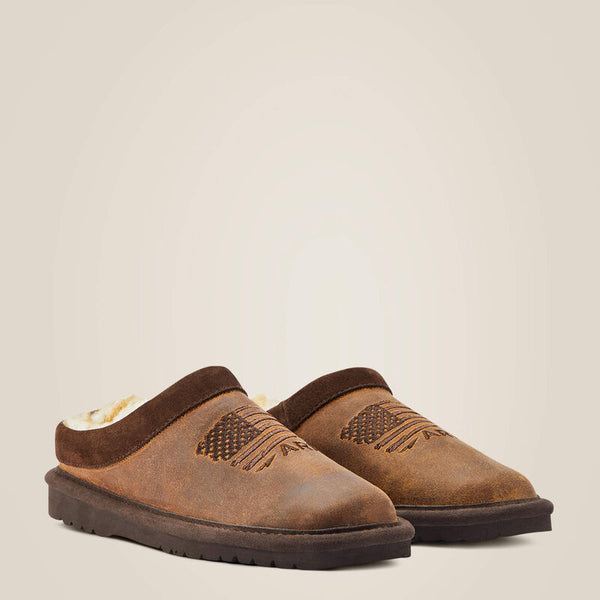 Ariat Boys Patriot Square Toe Slipper - Dusty Brown Suede - Broken horn