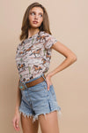 Western Horse Stables Print Mesh Casual Tee - Broken horn