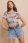 Western Horse Stables Print Mesh Casual Tee - Broken horn