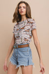 Western Horse Stables Print Mesh Casual Tee - Broken horn
