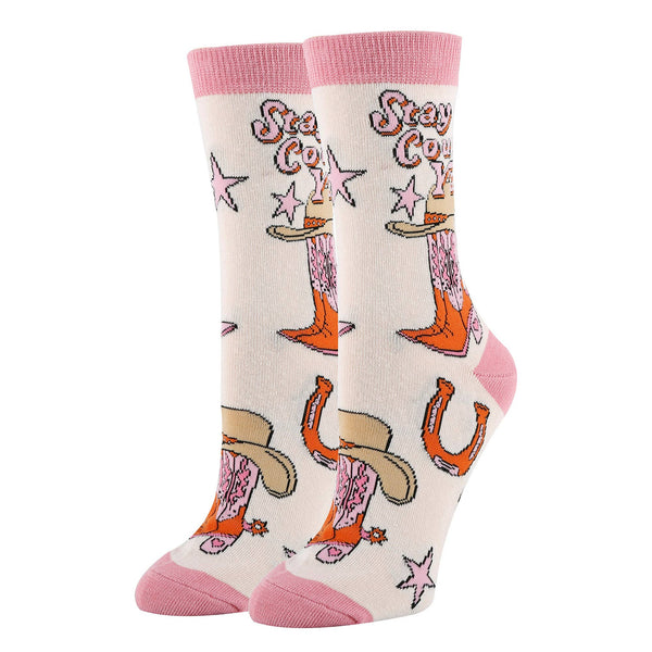 Giddy Up | Women's Western Fun Saying Crew Socks - Broken horn