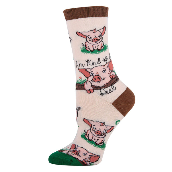 Pig Deal | Women's Novelty Cotton Crew Socks - Broken horn