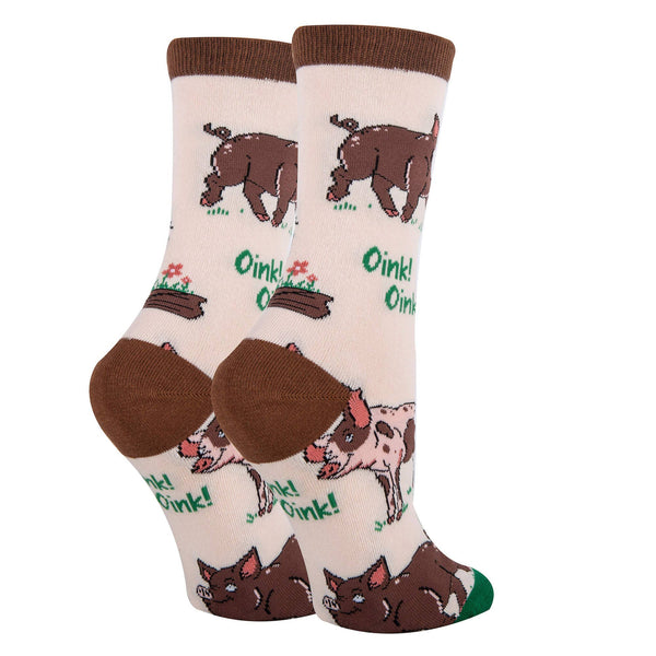 Pig Deal | Women's Novelty Cotton Crew Socks - Broken horn