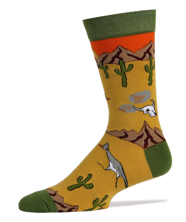 Roadrunner | Men's Western Desert Cotton Crew Socks - Broken horn