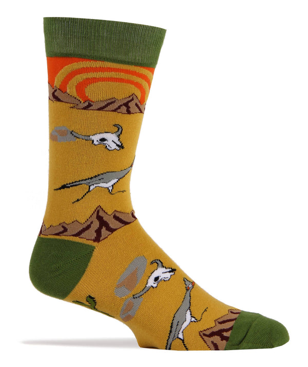 Roadrunner | Men's Western Desert Cotton Crew Socks - Broken horn