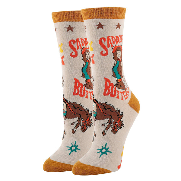 Saddle Up | Women's Western Cowgirl Crew Socks - Broken horn
