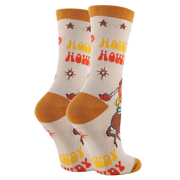 Saddle Up | Women's Western Cowgirl Crew Socks - Broken horn