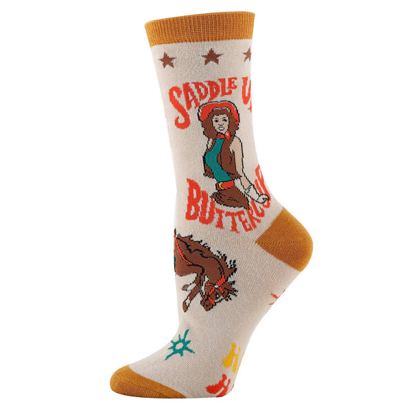 Saddle Up | Women's Western Cowgirl Crew Socks - Broken horn