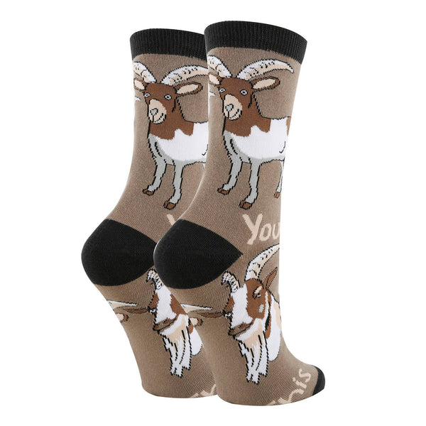 You Goat This | Women's Funny Cotton Crew Socks - Broken horn