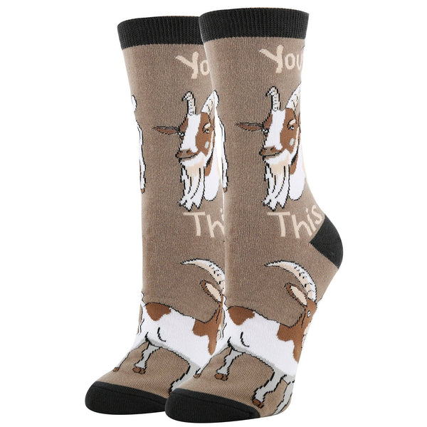 You Goat This | Women's Funny Cotton Crew Socks - Broken horn