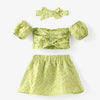 3 pc Baby Girl Floral Crop Top, Skirt, Headband - Broken horn