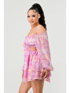 Floral Pebble Chiffon Print Ruffle Mini Dress - Pink