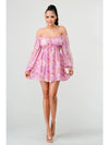 Floral Pebble Chiffon Print Ruffle Mini Dress - Pink