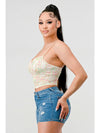 Floral Sweetheart Ruffled Hook Cami Bustier Top Pink/Green - Broken horn