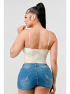 Floral Sweetheart Ruffled Hook Cami Bustier Top Pink/Green - Broken horn