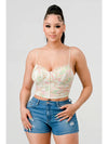 Floral Sweetheart Ruffled Hook Cami Bustier Top Pink/Green - Broken horn
