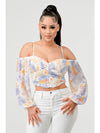 Watercolor Print Off Shoulder Ruched Corset Top - Lavender - Broken horn