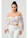 Watercolor Print Off Shoulder Ruched Corset Top - Lavender - Broken horn