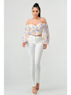 Watercolor Print Off Shoulder Ruched Corset Top - Lavender - Broken horn