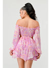 Floral Pebble Chiffon Print Ruffle Mini Dress - Pink - Broken horn