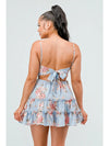 Floral Print Fit And Flare Ruffled Mini Dress - Light Blue - Broken horn