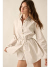 Solid Collar-Neck Layered Yoke Back Romper - Broken horn