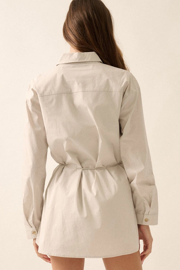 Solid Collar-Neck Layered Yoke Back Romper - Broken horn