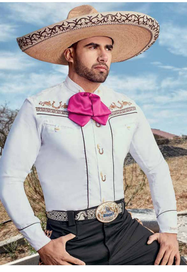 Ranger's Charro Shirt Horseshoe - White - Broken horn