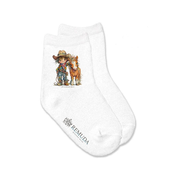 Pony Pals Cowboy - Infant Baby Western Crew Socks - Broken horn