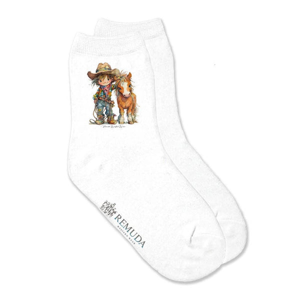 Pony Pals Cowboy - Kids Boys Western Crew Socks - Broken horn