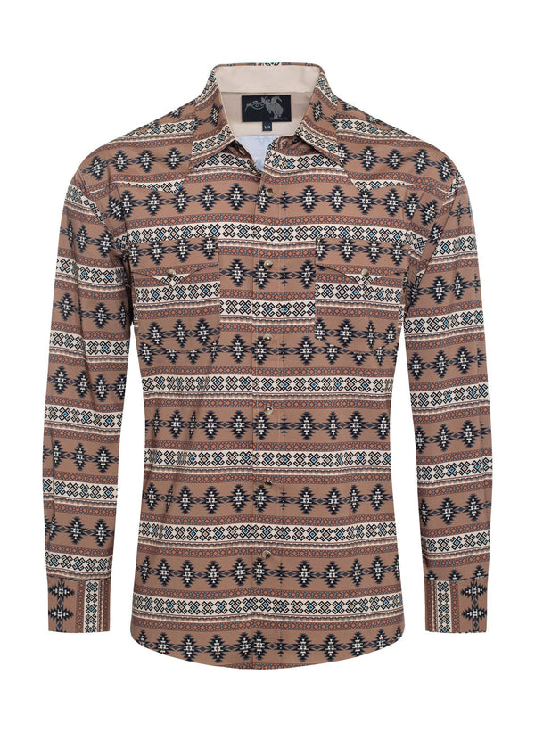 Rodeo Men's Western Pearl Snap Aztec Print Shirt - Broken horn