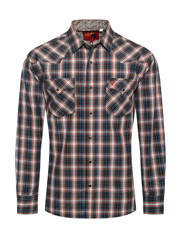 Rodeo Men's Western Long Sleeve Pearl Snap Plaid Shirt - Broken horn
